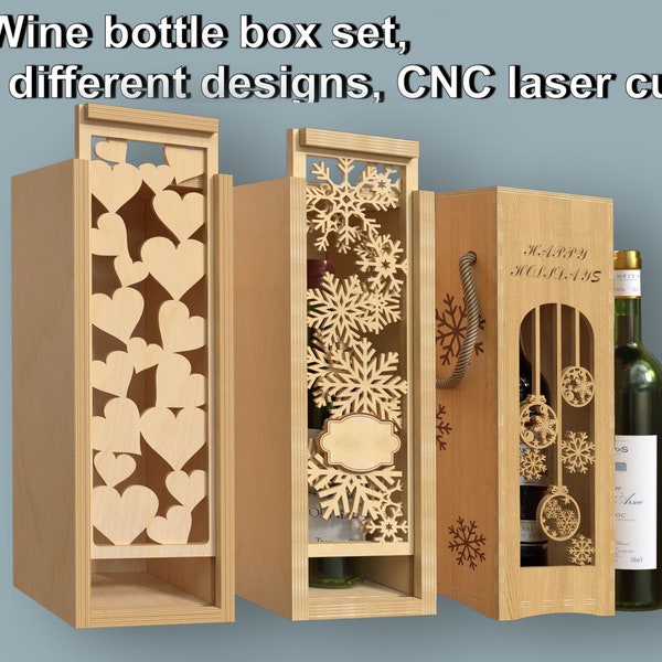 Caja de caja de vino, juego de caja de botella de vino de ceremonia, archivos de corte láser CNC, juego de caja de regalo de vino Dwg, Svg, Eps, Ai, Dxf, caja de botella de vino de madera