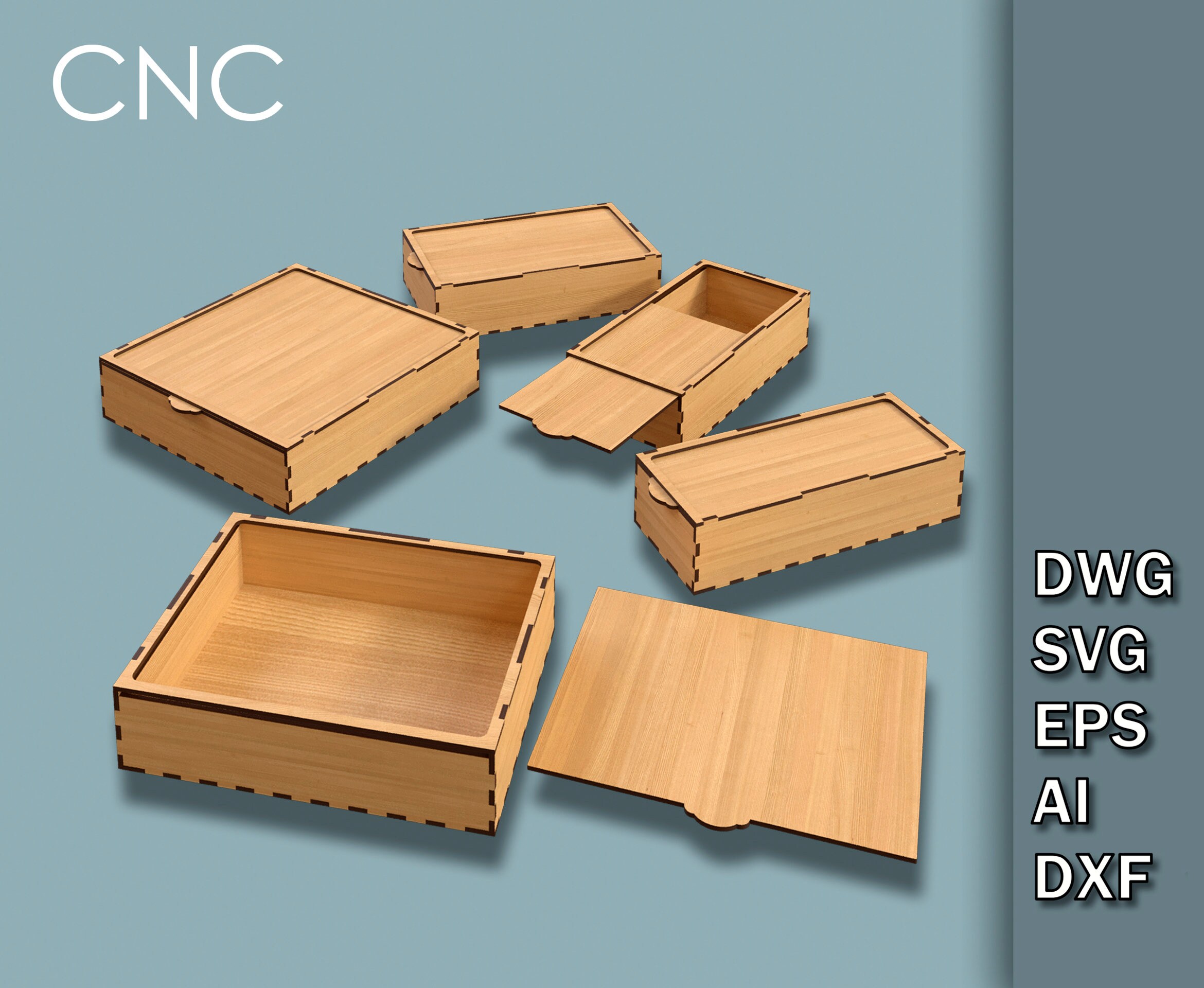 Square Box With Sliding Lid 5 Boxes of Different Sizes Etsy