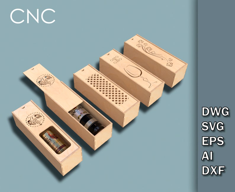 Ceremony Wine Bottle Box Bundle, CNC Laser Cut Files, Living hinge box, Wooden box for wine bottles, Wine Gift Box Dwg, Svg, Eps, Ai, Dxf image 2