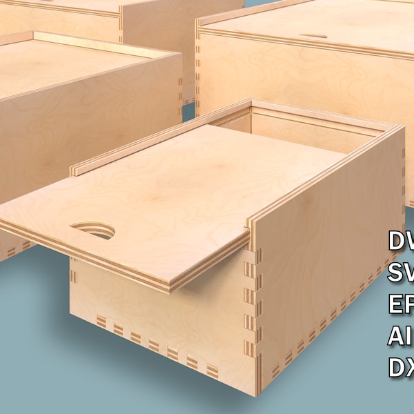 Set of boxes with a sliding lid, 5 plywood boxes of different sizes, CNC laser cutting files, Dwg, Svg, Eps, Ai, Dxf, Instant download