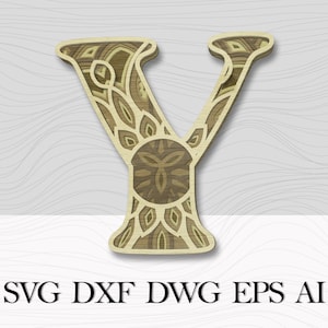 Lettre en couches Y, Alphabet SVG, Lettres 3D, Lettre de mandala multicouche Y, Lettres d’alphabet pour mur, Lettre de mandala, Lettre de décor mural 3D