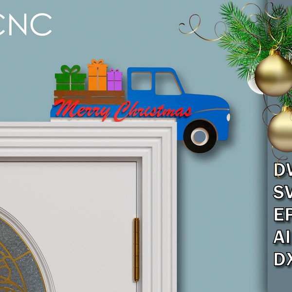 Christmas Door Corner Sign, Сhristmas door hanger, Car with Christmas gifts, Door sign svg, Сhristmas laser cut files, Door corner decor