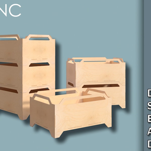 Wooden box with handles, DIY Stackable Boxes, Stackable storage rack, CNC laser cutting files, Dwg, Svg, Eps, Ai, Dxf, Instant download