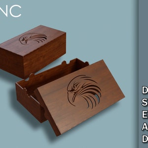 Caja de almacenamiento con tapa, Caja cortada con láser con tapa, Caja con un águila en la tapa, Archivos de corte por láser CNC, Dwg, Svg, Eps, Dxf, Descarga instantánea