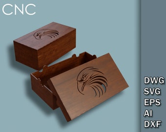 Storage box with lid, Laser cut box with lid, Box with an eagle on the lid, CNC laser cutting files, Dwg, Svg, Eps, Dxf, Instant download