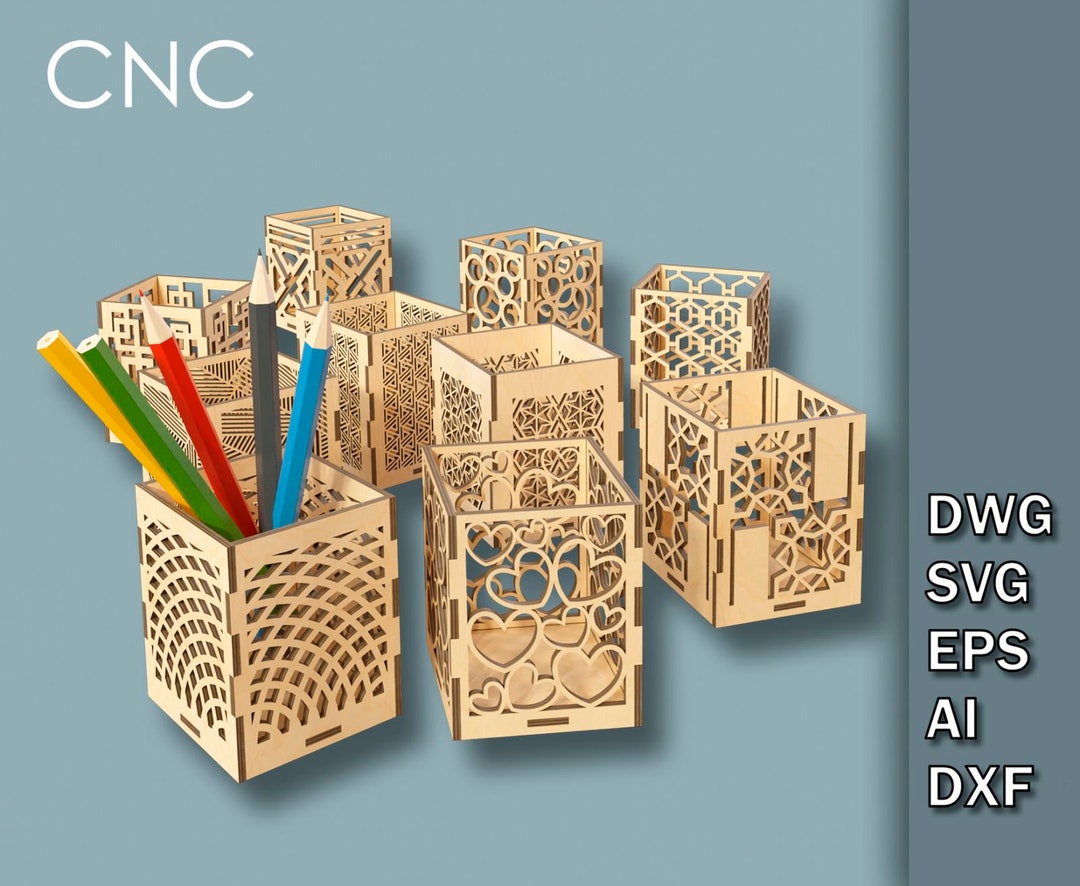 Pencil Holder Box Svg, CNC Laser Cutting Files, Pen and Pencil Holder