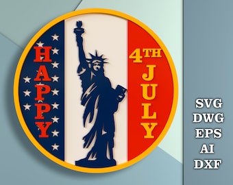 Independence Day round sign svg, Patriotic Welcome porch sign, July 4th door décor SVG, Files for CNC laser cutting, Glowforge Svg