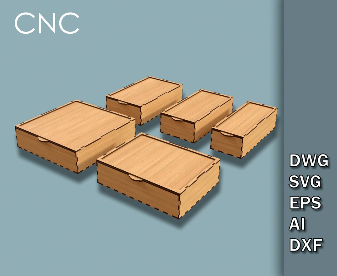 Square Box With Sliding Lid, 5 Boxes of Different Sizes, Storage Box