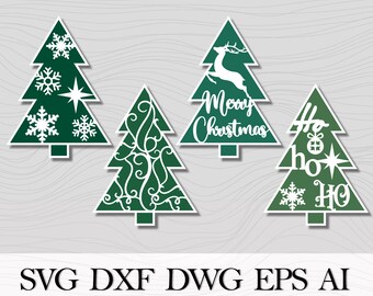 Set of Christmas Trees 4 designs, Christmas Tree Ornament Digital File, Сhristmas gift to friends, Digital Download for Glowforge or Laser