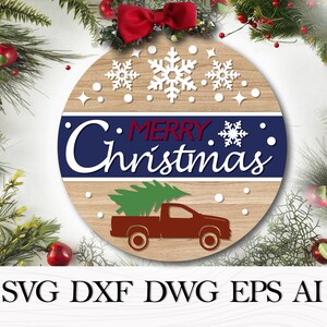 Merry Christmas Door Hanger, Round Svg Sign for Christmas, Christmas Laser Cut File, Door Sign with Christmas Tree, CNC file Christmas