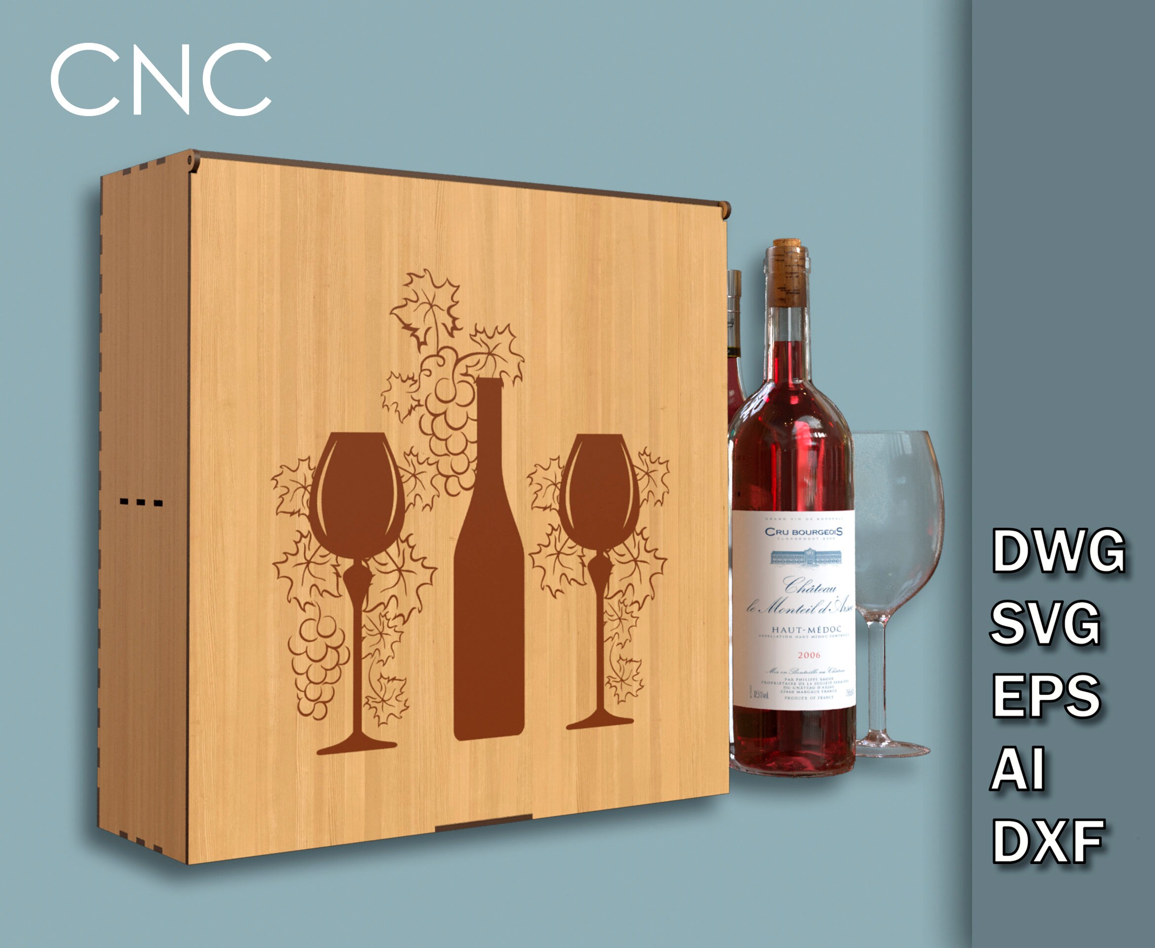 Box for Wine Bottle and Wine Glasses Wine Box Plans CNC Etsy Australia