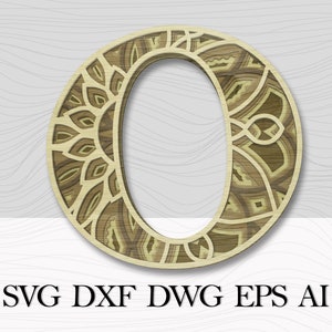 Lettre en couches O, Alphabet SVG, Lettres 3D, Lettre de mandala multicouche O, Lettres d’alphabet pour mur, Lettre de mandala, Lettre de décor mural 3D