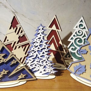 Set Weihnachtsbäume 6 Designs, Weihnachtsbaum Ornament Digitale Datei, Digitaler Download für Glowforge oder Laser, Weihnachtstisch Dekoration