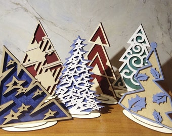 Set of Christmas Trees 6 designs,  Christmas Tree Ornament Digital File, Digital Download for Glowforge or Laser, Christmas table decoration
