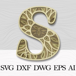Lettre multicouche S, Wall Art Layered, DXF Alphabet Letter S, Laser Cut Mandala Letter, Alphabet SVG, Lettres 3D, Décor mural multicouche