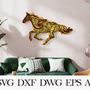 3D Horse SVG, Layered Mandala Horse, Animal Mandala, Multilayer CNC Laser cutting panel, Zentangle art, Mandala DXF Laser Cut Multilayer