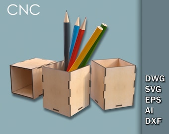 Porte-crayon en bois, stylo et porte-crayon vecteur de motif pour la découpe laser, Svg, Eps, Dxf, Ai, Dwg Laser Cut File, Téléchargement instantané