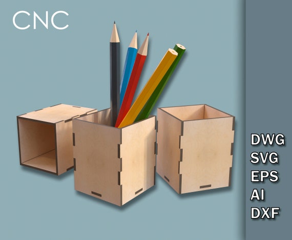 Wood Pencil Holder, Pen and Pencil Holder Pattern Vector for Laser Cutting, Svg, Eps, Dxf, Ai, Dwg Laser Cut File, Instant Download