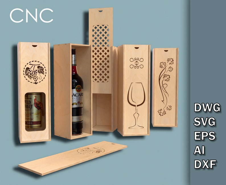 Ceremony Wine Bottle Box Bundle, CNC Laser Cut Files, Living hinge box, Wooden box for wine bottles, Wine Gift Box Dwg, Svg, Eps, Ai, Dxf image 3