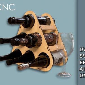 Standing wine bottle holder, Wooden wine rack, Wine holder laser file, Laser Cut Tabletop Wine Rack, Wine Organizer Dwg, Svg, Dxf, Eps, Ai