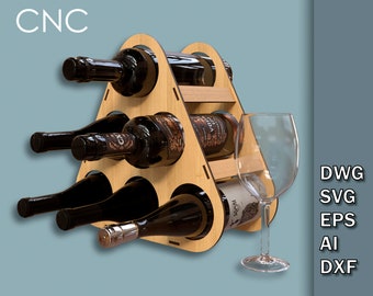 Standing wine bottle holder, Wooden wine rack, Wine holder laser file, Laser Cut Tabletop Wine Rack, Wine Organizer Dwg, Svg, Dxf, Eps, Ai