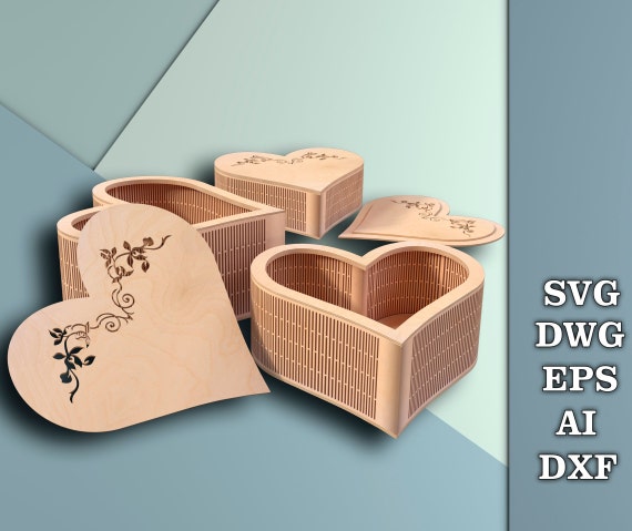 3 scatole a forma di cuore di diverse dimensioni, scatola per anello di  fidanzamento nuziale, scatola cerniera vivente, file vettoriali flessibili  per taglio laser, Dwg, Svg, Eps, Dxf -  Italia