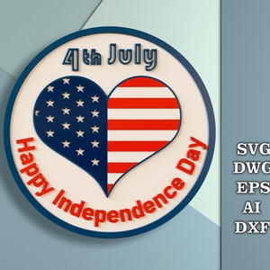 Independence Day round sign svg,  Patriotic Welcome porch sign,  July 4th door decor SVG,  Files for CNC laser cutting, Glowforge Svg