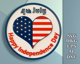 Independence Day round sign svg, Patriotic Welcome porch sign, July 4th door décor SVG, Files for CNC laser cutting, Glowforge Svg