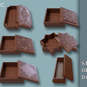 Zestaw pudełek na biżuterię, pudełko do przechowywania biżuterii STL, pudełko na bransoletkę, kolczyki, pierścionki, modele STL do druku 3D, stl, obj, dwg, natychmiastowe pobieranie