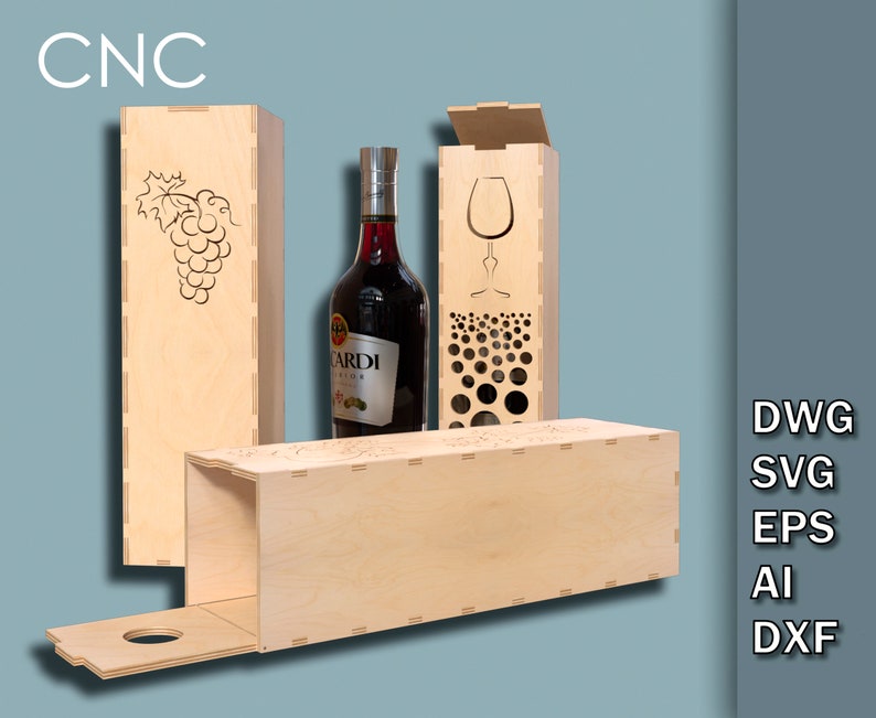 Ceremony Wine Bottle Box Bundle, CNC Laser Cut Files, Living hinge box, Wooden box for wine bottles, Wine Gift Box Dwg, Svg, Eps, Ai, Dxf image 6