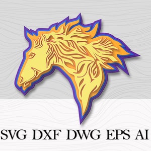 3D Horse, Animal Mandala, SVG file, Layered Mandala Horse, Multilayer panel for CNC laser cutting, Mandala DXF, 3D Wall Decor, Digital File