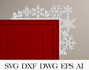 Christmas door corner design with snowflakes, Christmas SVG, Christmas Laser cut, Holiday Door Décor, Digital files, Christmas Door Sign