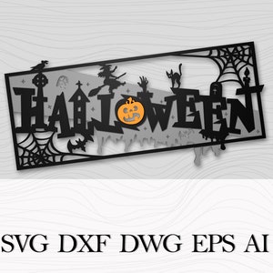 Läskig Halloween-välkomstdesign, SVG-fil, dörrskylt, digital fil för CNC-lasermaskin, DIY Halloween-dekorationer, Рumpkin-skylt