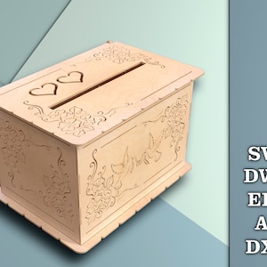 Caixa de cartão de casamento com slot, Caixa de envelope de casamento, Caixa de cartão de presente de casamento, Arquivos de corte a laser CNC, Dwg, Svg, Eps, Ai, Dxf, Download instantâneo