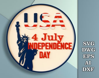 Independence Day round sign svg,  Patriotic Welcome porch sign,  July 4th door decor SVG,  Files for CNC laser cutting, Glowforge Svg