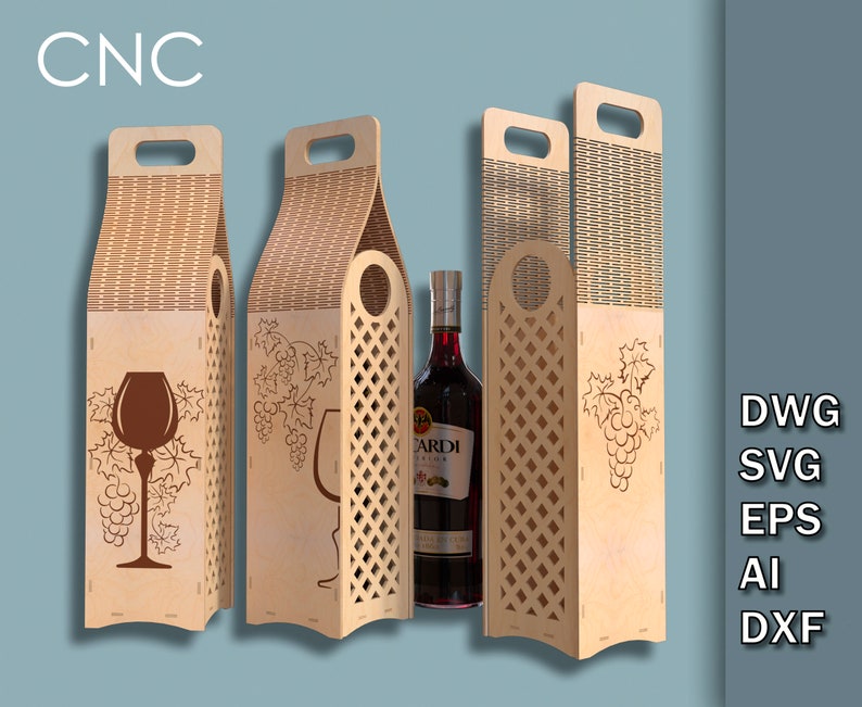 Ceremony Wine Bottle Box Bundle, CNC Laser Cut Files, Living hinge box, Wooden box for wine bottles, Wine Gift Box Dwg, Svg, Eps, Ai, Dxf image 7