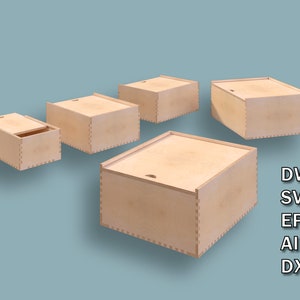 Zestaw pudełek z przesuwaną pokrywą, 5 pudełek ze sklejki o różnych rozmiarach, pliki do cięcia laserowego CNC, DWG, SVG, EPS, Ai, Dxf, Instant Download zdjęcie 3