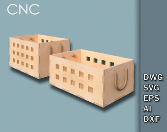Caja de madera con asas de cuerda, 2 cajas de diferentes tamaños, paquete de caja de almacenamiento, archivos de corte por láser CNC Dxf, Dwg, Svg, Eps, Ai