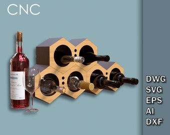 Standing wine bottle holder, Wooden wine rack, Wine holder laser file, Laser Cut Tabletop Wine Rack, Wine Organizer Dwg, Svg, Dxf, Eps, Ai
