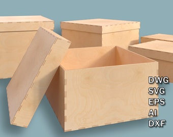 Boîte carrée avec couvercle / 5 boîtes de différentes tailles / Storage Box Bundle / Dwg, Svg, Eps, Ai, Dxf / Fichiers de découpe laser CNC / Téléchargement instantané
