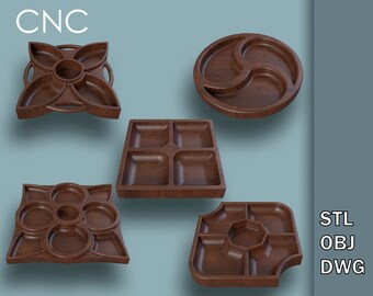 5er Set Tablett, Servierbrett, Brettchen für Wurst, Schneideplatte, Brett für Käse und Snacks, STL Modelle für 3D Drucker