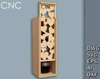 Wine Bottle Gift Box, Wine box laser file, Wooden Box  svg, CNC Laser Cut Files, Gift for Valentine's Day, Dwg, Svg, Eps, Ai, Dxf,