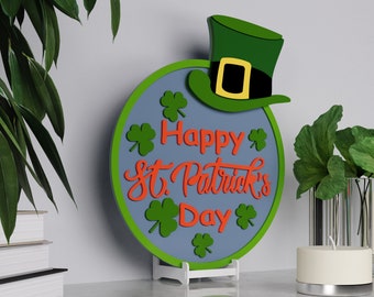 Round sign St. Patrick's Day + stand SVG, Рatrick's day svg, Files for CNC laser cutting, Patrick's Day Door Hanger, Leprechaun hat