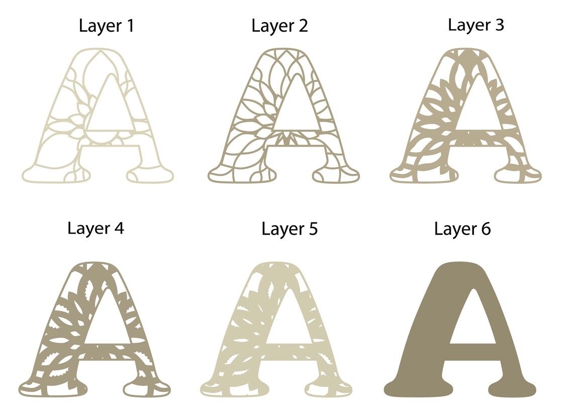 Multilayer Letter A, Digital File, Layered Letter Mandala, DXF Alphabet ...