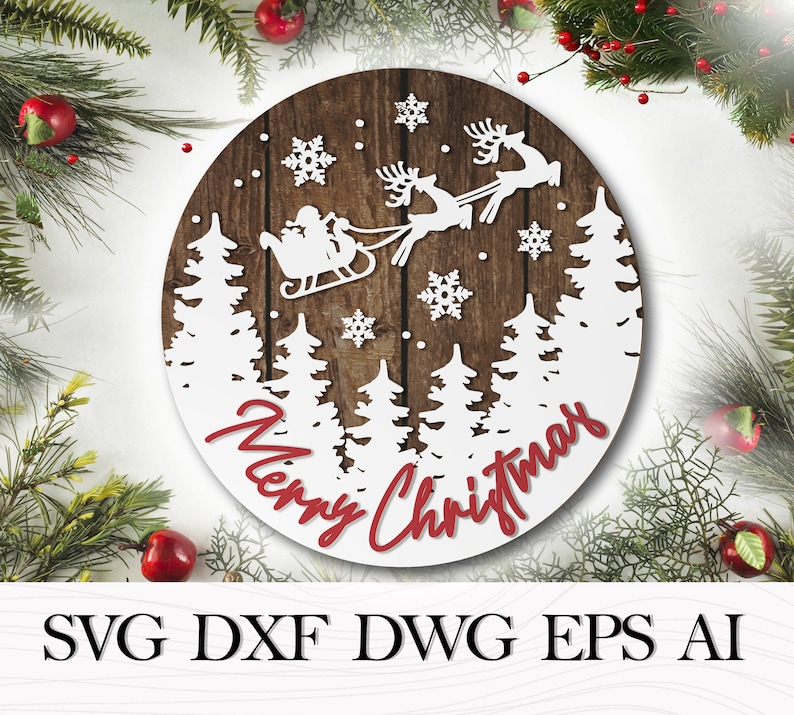 Merry Christmas Digital Cut File Design With Santa's | Etsy