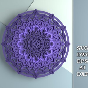 Flower Mandala svg file, Multilayer panel for Laser cutting, 3D Mandala SVG, mandala DXF file for Laser cut and CNC router machine