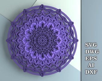 Flower Mandala svg file, Multilayer panel for Laser cutting, 3D Mandala SVG, mandala DXF file for Laser cut and CNC router machine