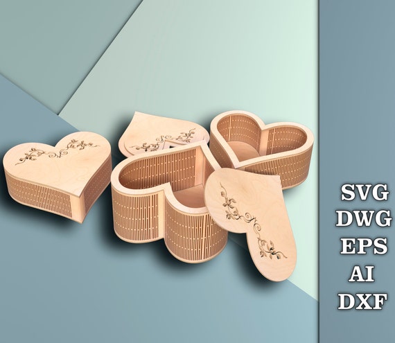 3D Heart Box 5 Pieces Laser Cut Out Unfinished Wood BOX1 3D Heart Box 5 Pieces Laser Cut Out Unfinished Wood BOX1