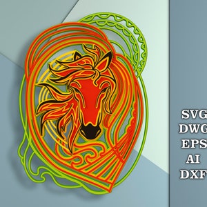Horse Multilayer, Laser Cut SVG Files, CNC Laser Cut Multilayer Panel, Animal Mandala, Horse Mandala Multilayer, Home decor for wall