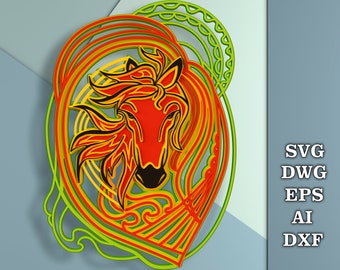 Cheval multicouche, fichiers SVG découpés au laser, panneau multicouche découpé au laser CNC, Animal Mandala, cheval Mandala multicouche, décor à la maison pour le mur